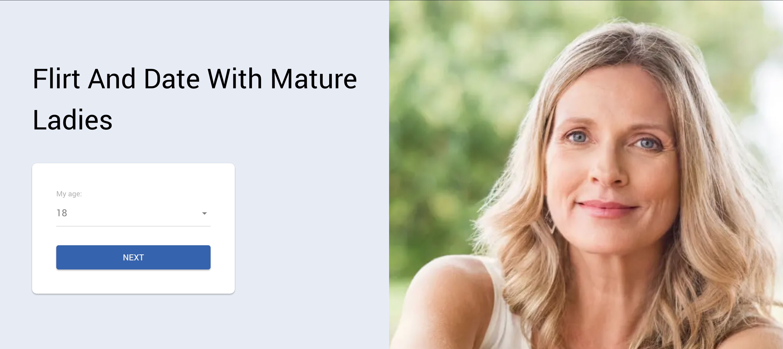 Image from the FlirtyMature home page featuring a blonde woman 