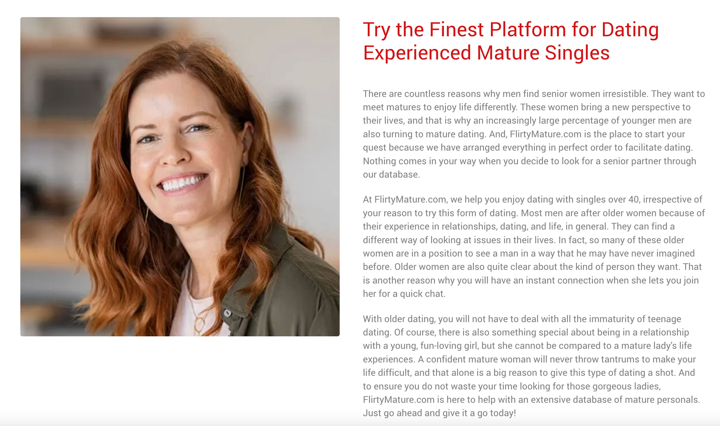 Image from the home page of FlirtyMature.com